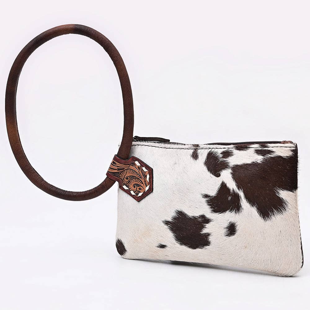 ADBG1841 American Darling Western Wristlet Bag with Hair-On Cowhide and Hand-Tooled Floral Detail: ADBG1841