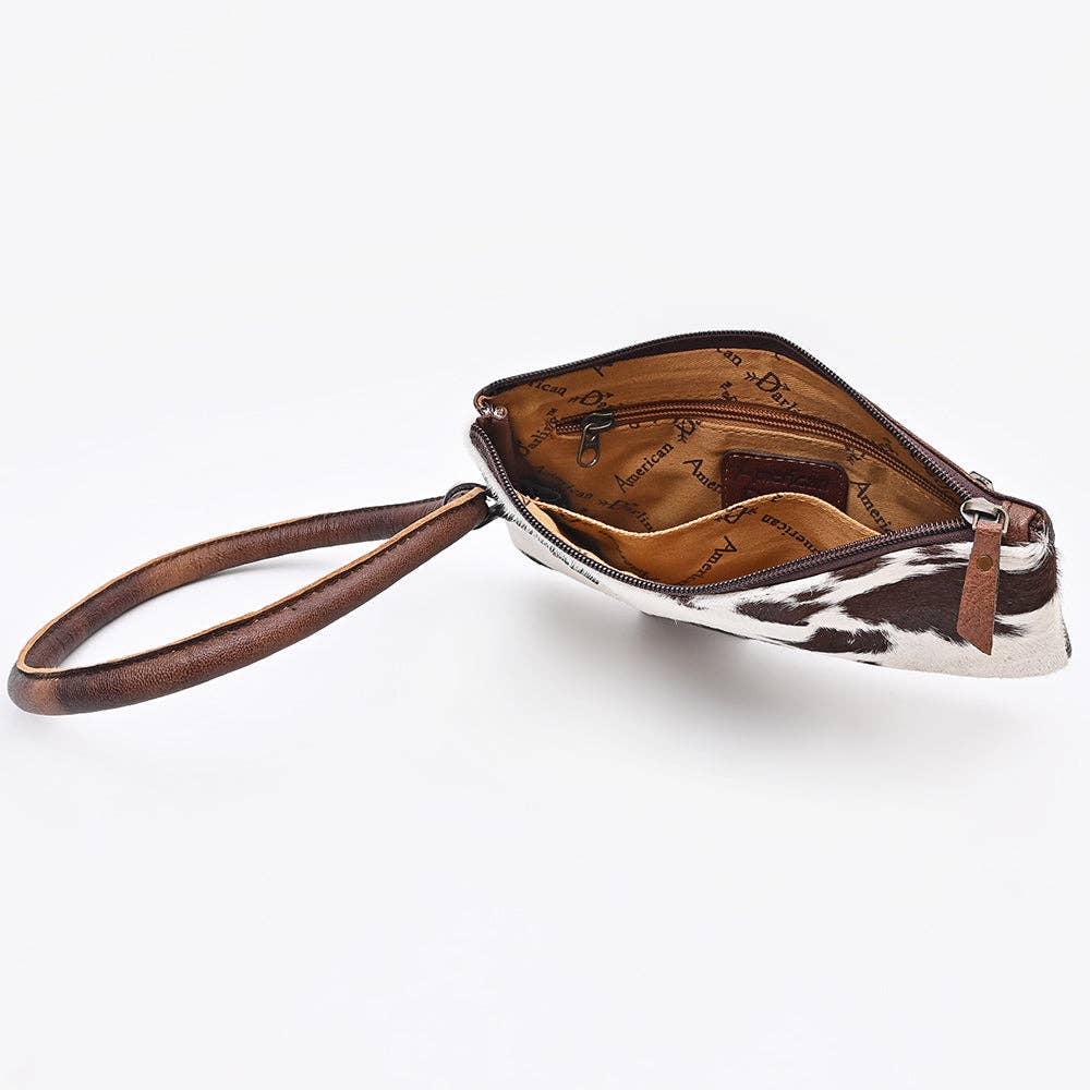 ADBG1841 American Darling Western Wristlet Bag with Hair-On Cowhide and Hand-Tooled Floral Detail: ADBG1841