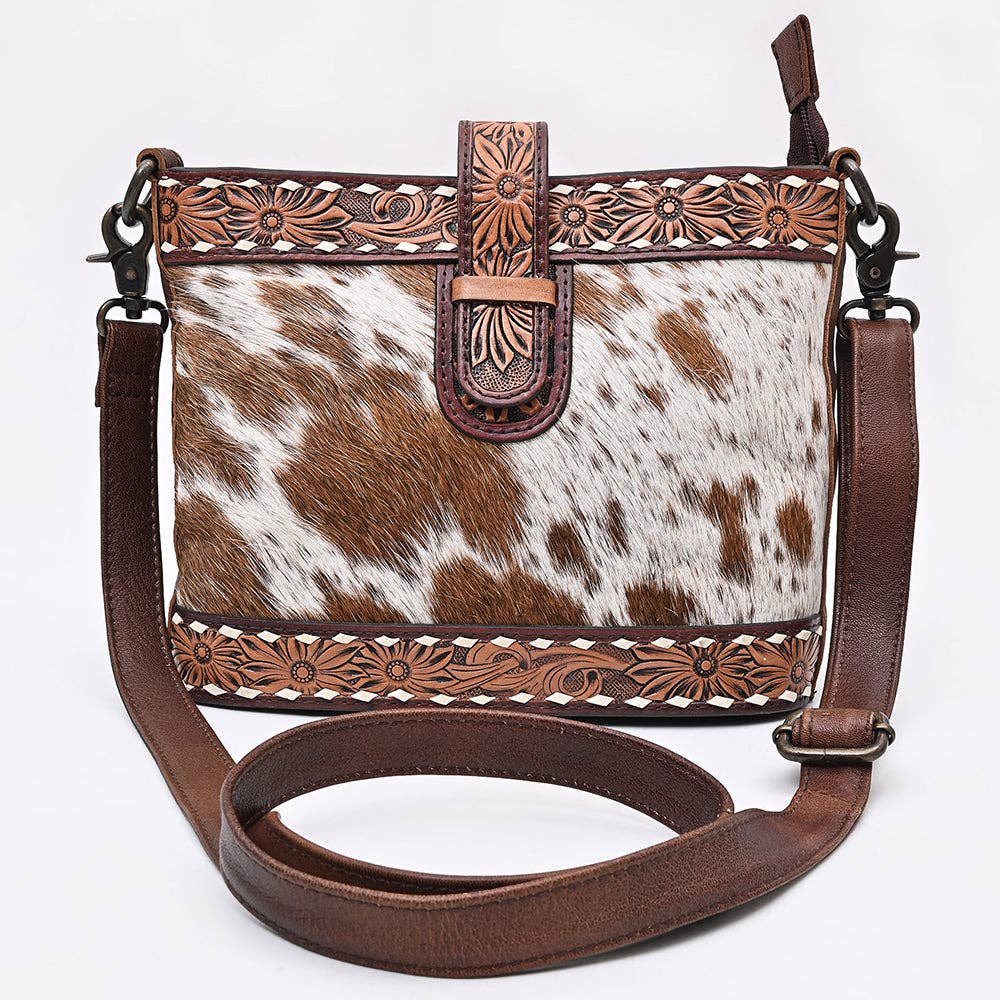 ADBG1833 American Darling Hand Tooled Floral & Cowhide Western Cross body Bag: ADBG1833