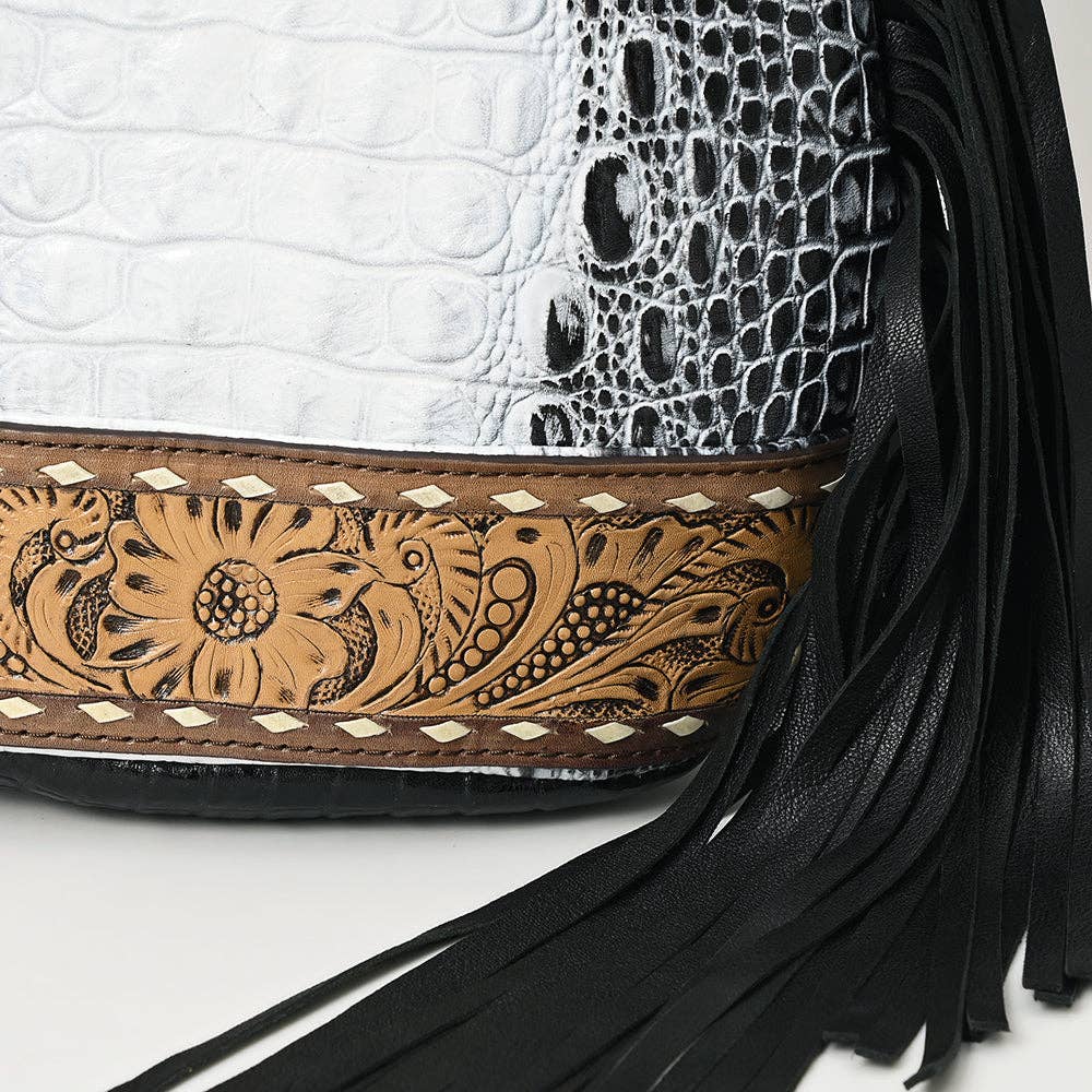 ADBG1482 American Darling Crocodile Embossed Sling Bag | Hand-Tooled Leather Fringe Bag: ADBG1482A