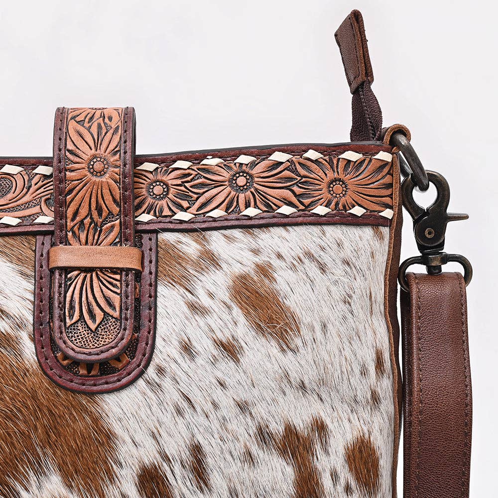 ADBG1833 American Darling Hand Tooled Floral & Cowhide Western Cross body Bag: ADBG1833