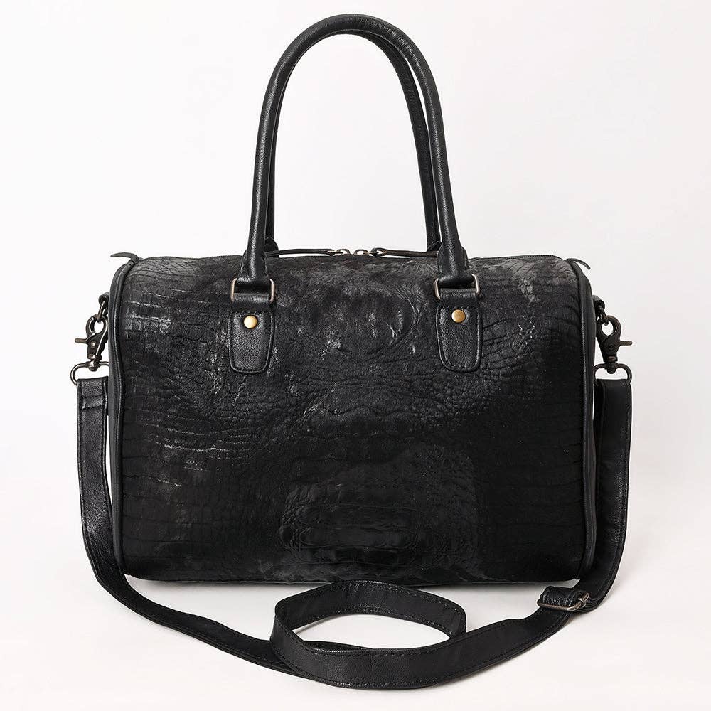ADBG1562C American Darling Black Crocodile Embossed Western Leather Speedy Bag Genuine Vegetable Tanned Travel Bag: ADBG1562C