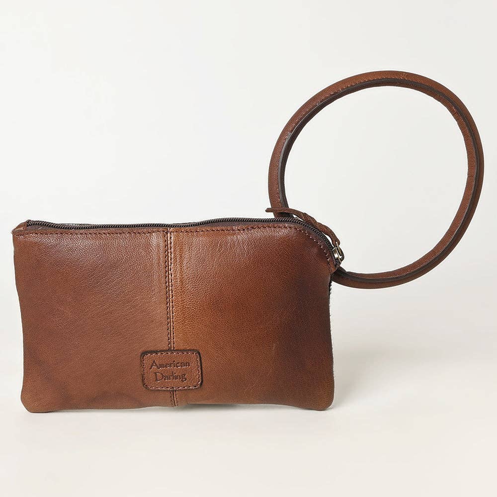 ADBGZ335 Black & White Cowhide Wristlet - Hair-On Hide Clutch with Tooled Leather Detail: ADBGZ335A