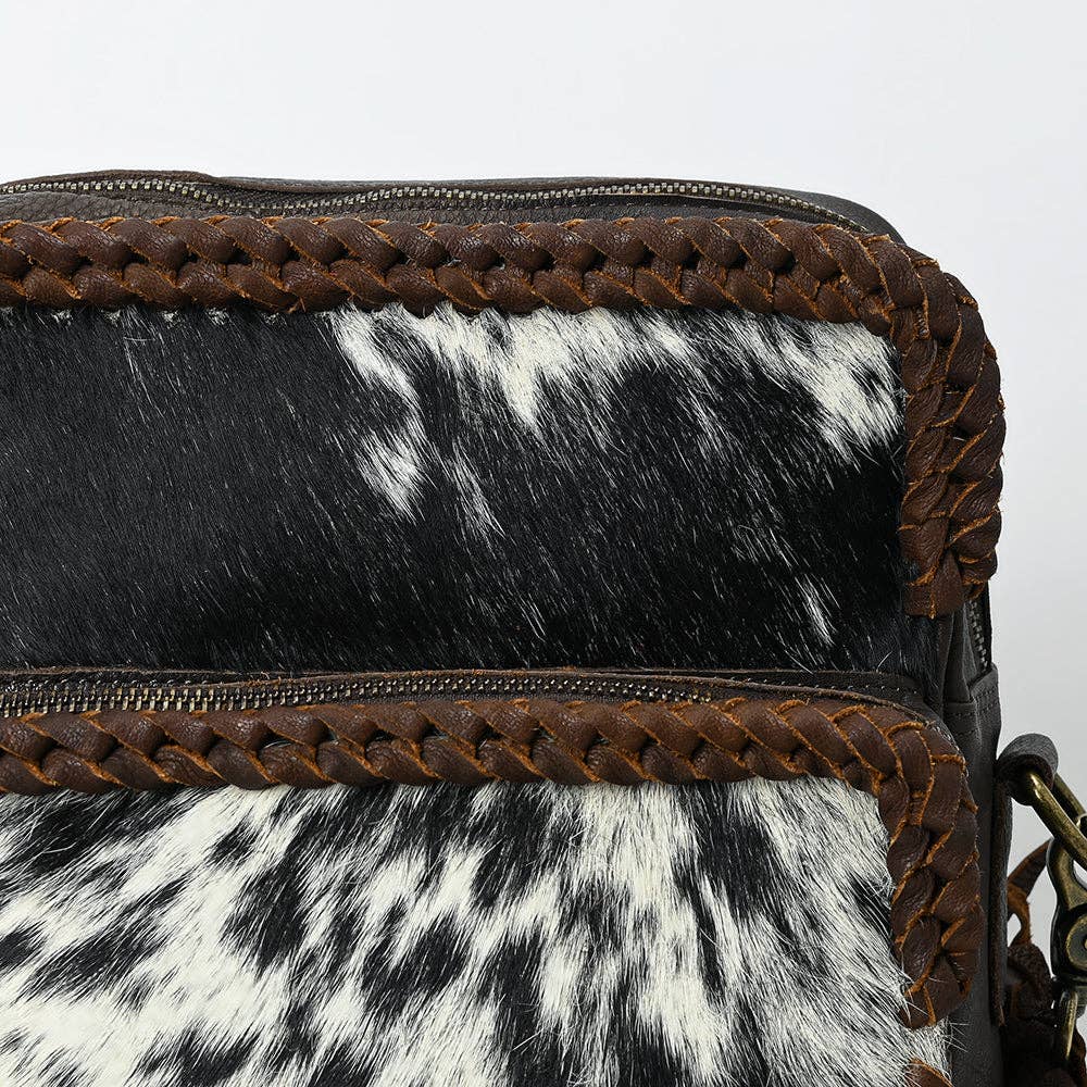 ADBGM354B Hair-On Cowhide Fringe Crossbody Bag - Dual Pocket Mini Western Leather Purse: ADBGM354B