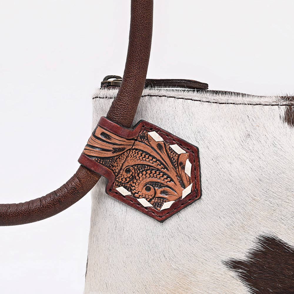 ADBG1841 American Darling Western Wristlet Bag with Hair-On Cowhide and Hand-Tooled Floral Detail: ADBG1841