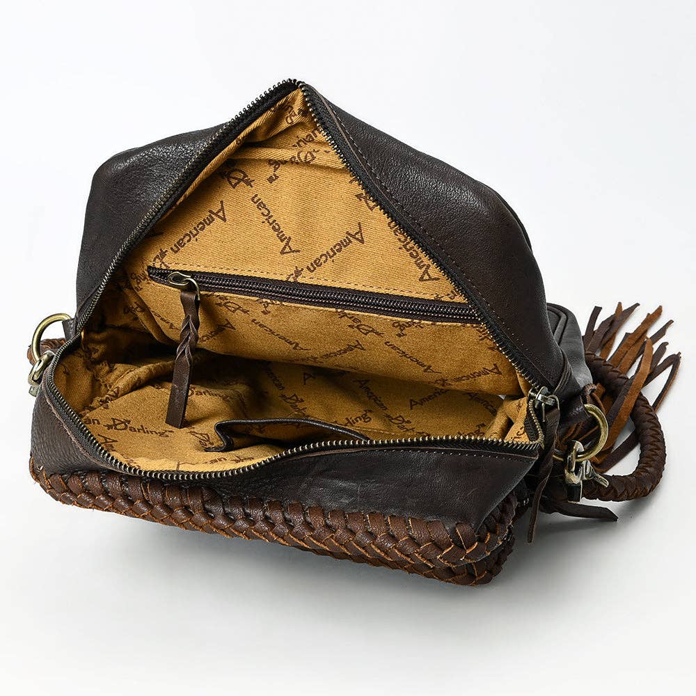 ADBGM354B Hair-On Cowhide Fringe Crossbody Bag - Dual Pocket Mini Western Leather Purse: ADBGM354B