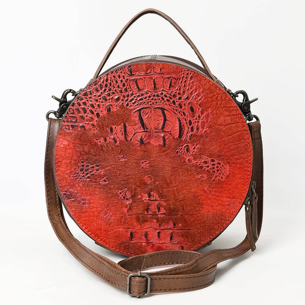 ADBG1563 American Darling Western Genuine Leather Canteen Bag | Crocodile Embossed Round Crossbody: ADBG1563C