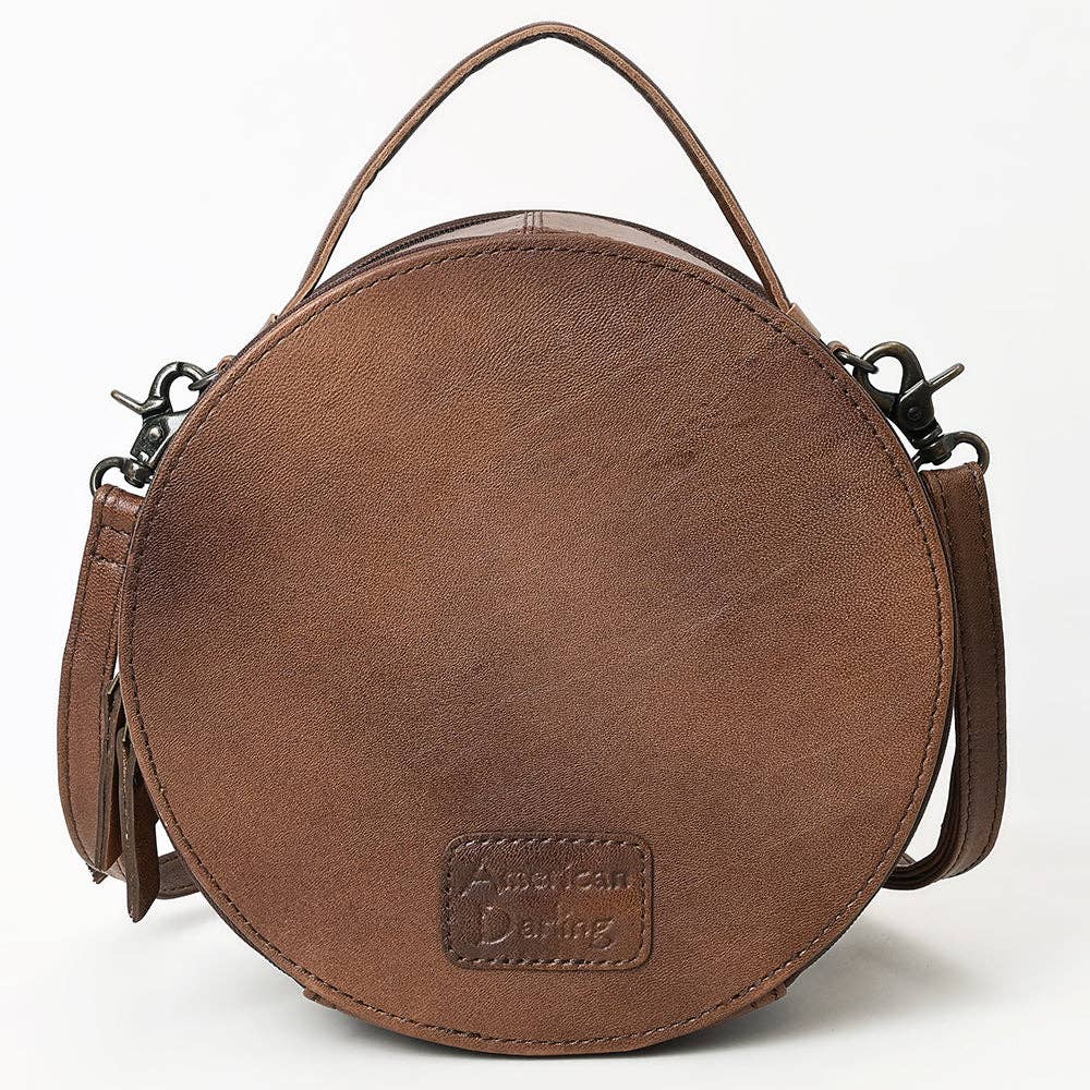 ADBG1563 American Darling Western Genuine Leather Canteen Bag | Crocodile Embossed Round Crossbody: ADBG1563C