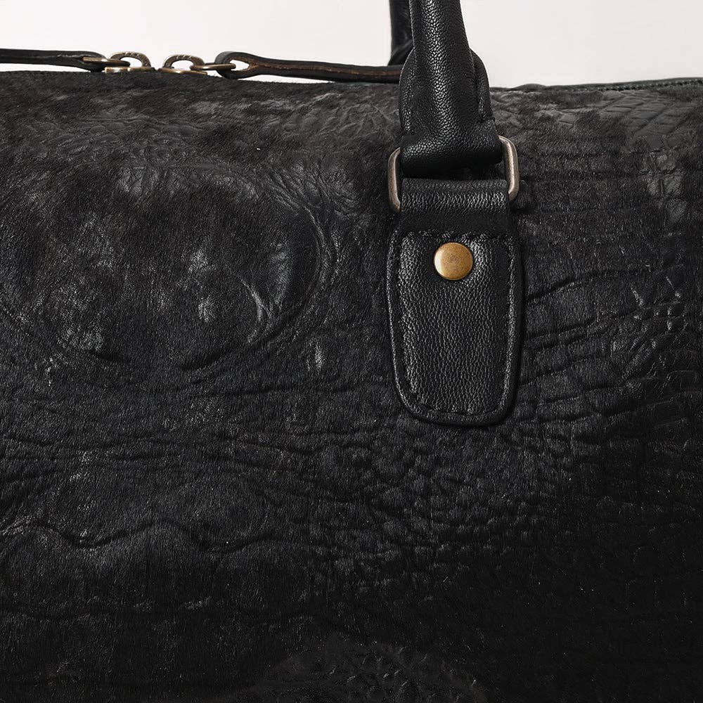 ADBG1562C American Darling Black Crocodile Embossed Western Leather Speedy Bag Genuine Vegetable Tanned Travel Bag: ADBG1562C