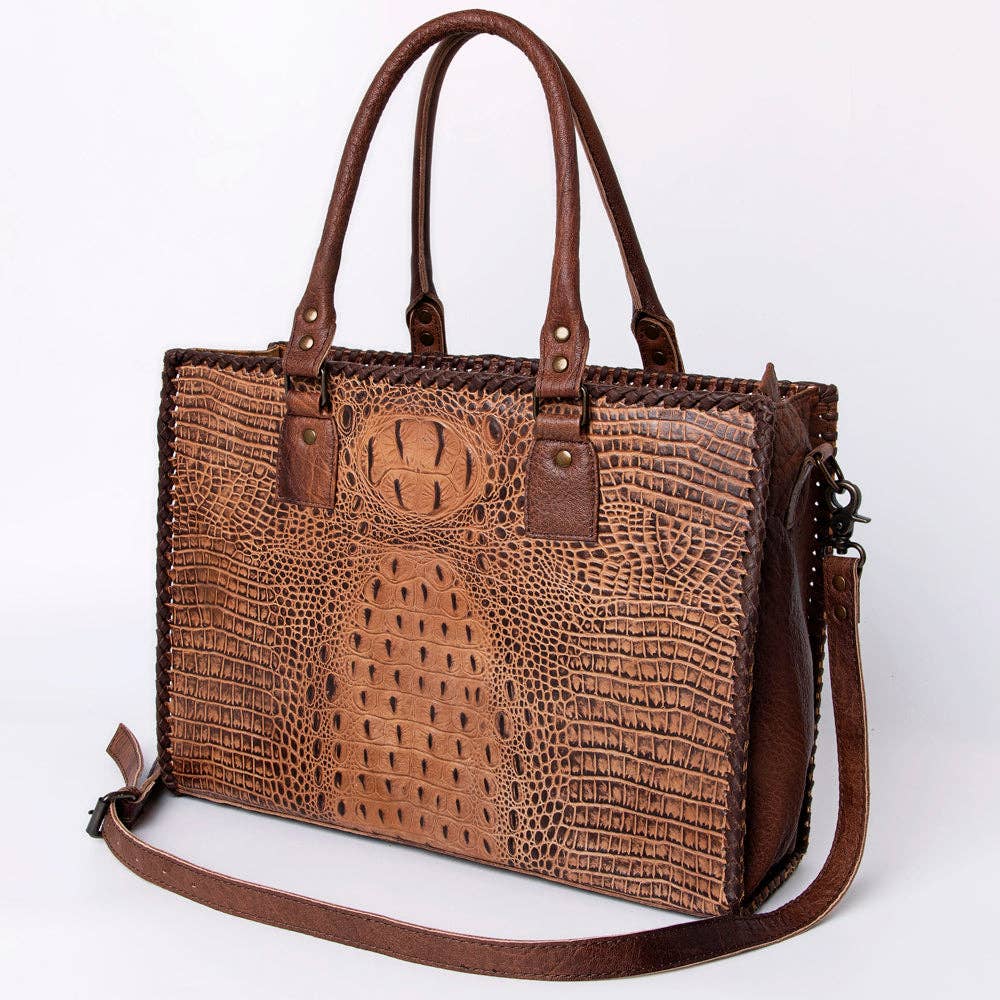 ADBG235 American Darling Western Leather Cross body Bag - Crocodile Embossed Braided Handbag: ADBG235A