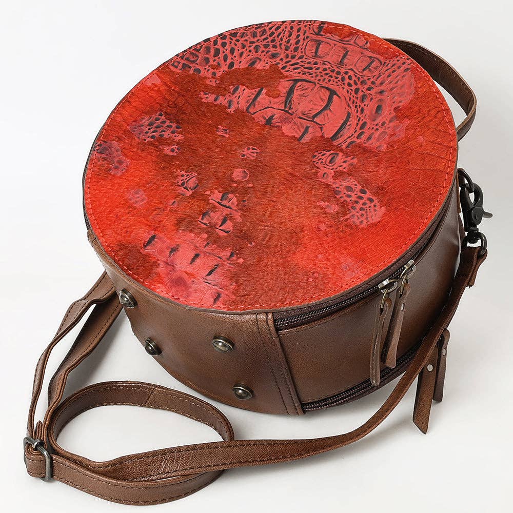 ADBG1563 American Darling Western Genuine Leather Canteen Bag | Crocodile Embossed Round Crossbody: ADBG1563C