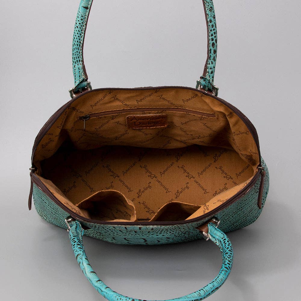 ADBG986 Croc Embossed Leather Western Tote Bag Structured Handbag by American Darling: ADBG986