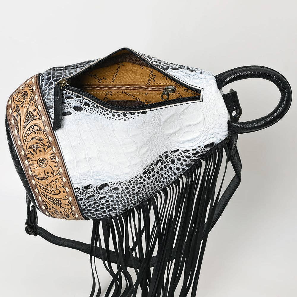 ADBG1482 American Darling Crocodile Embossed Sling Bag | Hand-Tooled Leather Fringe Bag: ADBG1482A