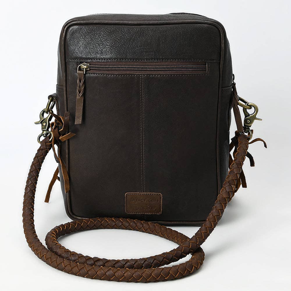 ADBGM354B Hair-On Cowhide Fringe Crossbody Bag - Dual Pocket Mini Western Leather Purse: ADBGM354B