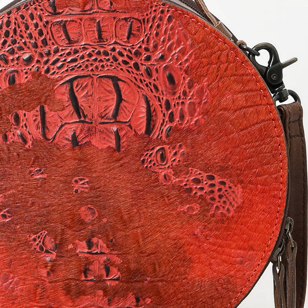 ADBG1563 American Darling Western Genuine Leather Canteen Bag | Crocodile Embossed Round Crossbody: ADBG1563C