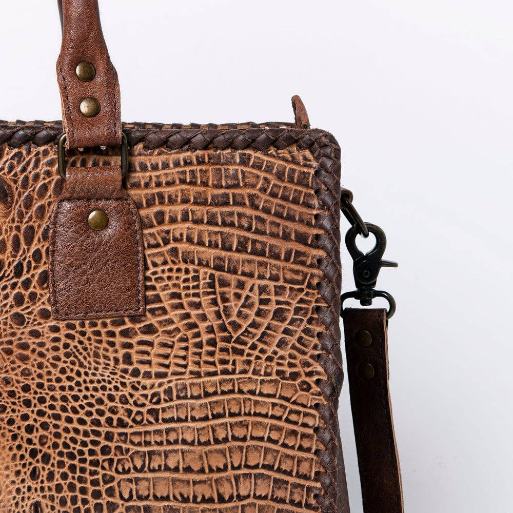 ADBG235 American Darling Western Leather Cross body Bag - Crocodile Embossed Braided Handbag: ADBG235A