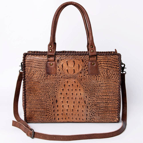 ADBG235 American Darling Western Leather Cross body Bag - Crocodile Embossed Braided Handbag: ADBG235A