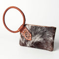 ADBGZ335 Black & White Cowhide Wristlet - Hair-On Hide Clutch with Tooled Leather Detail: ADBGZ335A