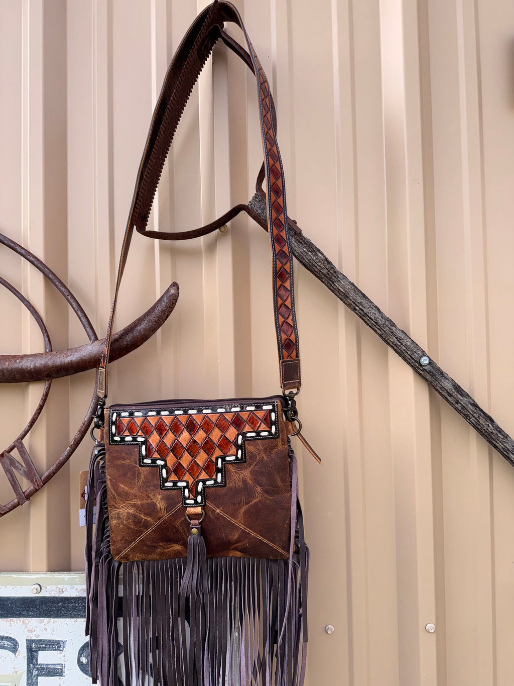 Checkered Leather Crossbody