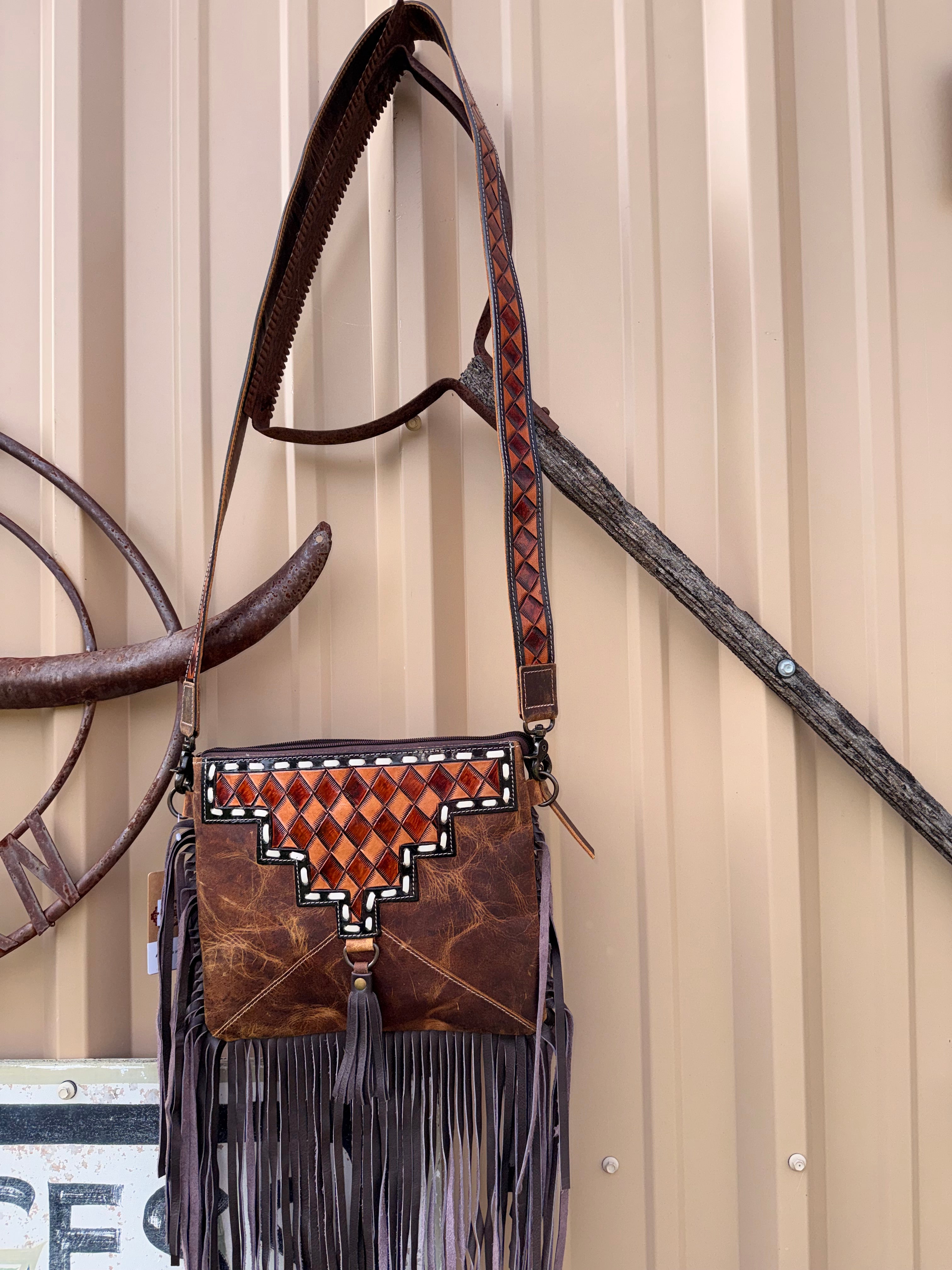 Checkered Leather Crossbody