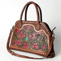 LC-ADBGZ478 Tooled Leather Western Tote Bag - Floral Carving with Turquoise Accent & Dual Handles: ADBGZ478