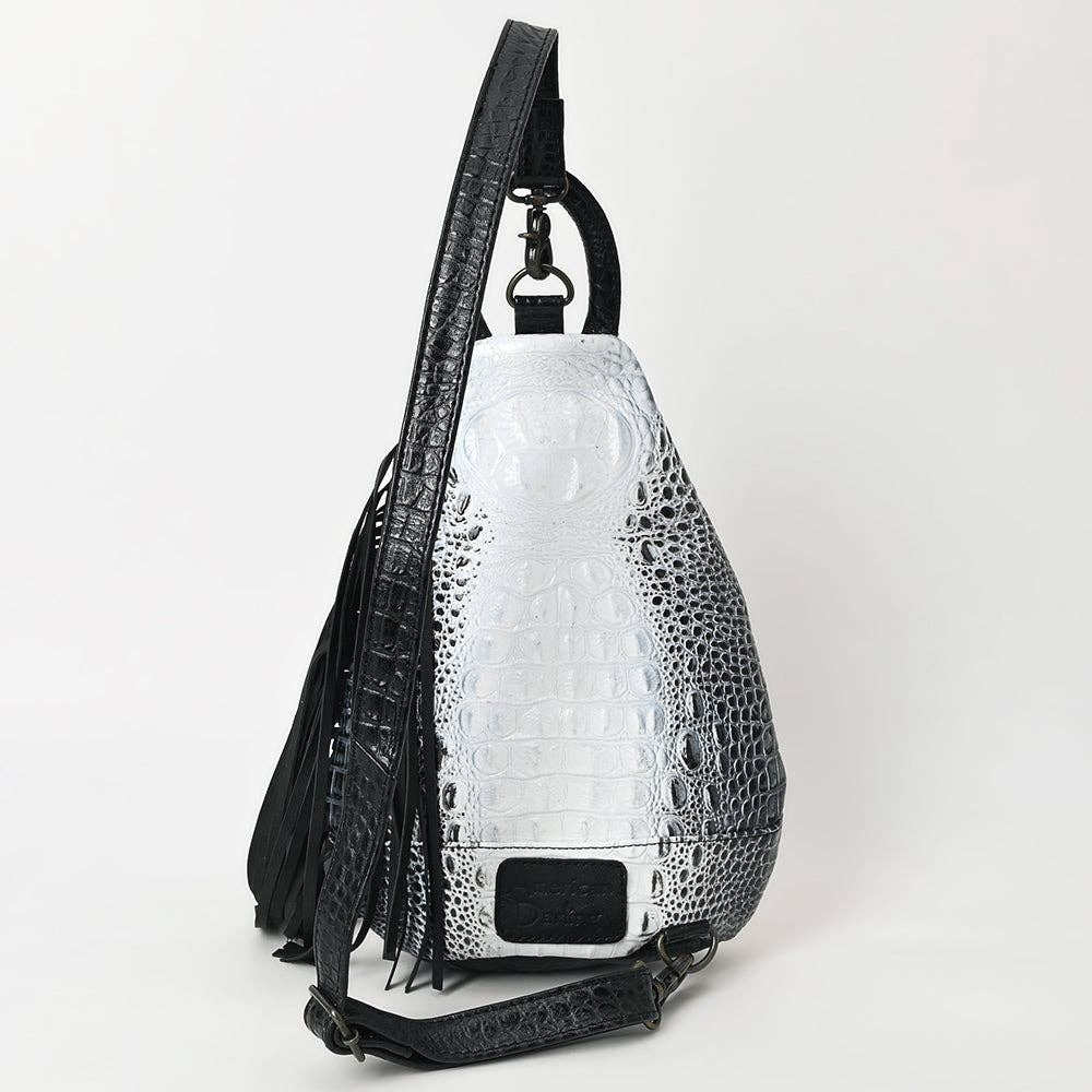 ADBG1482 American Darling Crocodile Embossed Sling Bag | Hand-Tooled Leather Fringe Bag: ADBG1482A