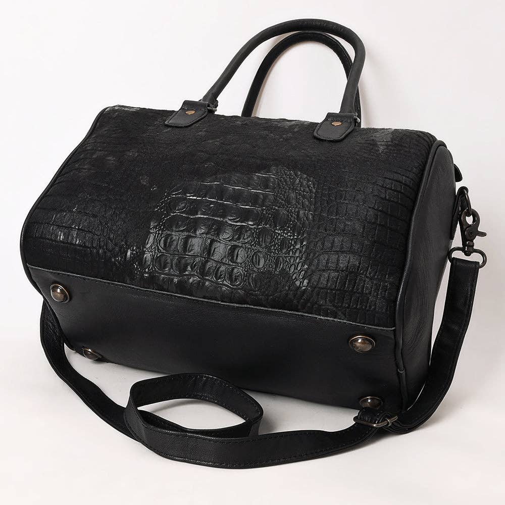ADBG1562C American Darling Black Crocodile Embossed Western Leather Speedy Bag Genuine Vegetable Tanned Travel Bag: ADBG1562C