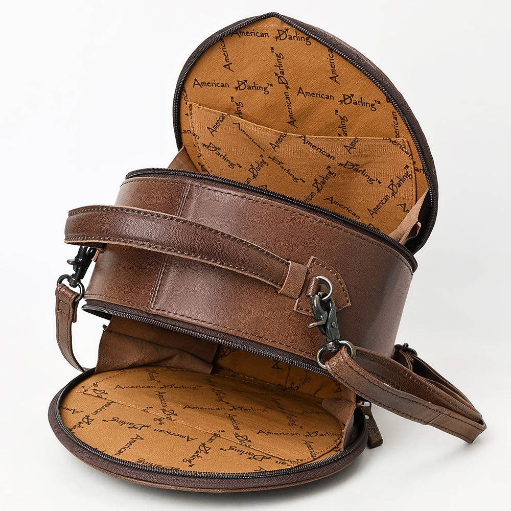 ADBG1563 American Darling Western Genuine Leather Canteen Bag | Crocodile Embossed Round Crossbody: ADBG1563C