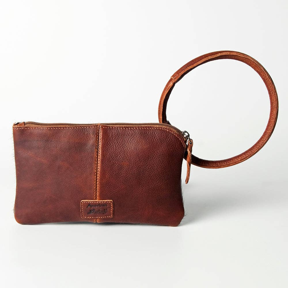 ADBGZ335 Black & White Cowhide Wristlet - Hair-On Hide Clutch with Tooled Leather Detail: ADBGZ335A