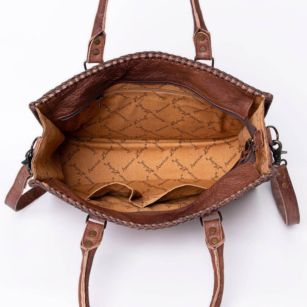 ADBG235 American Darling Western Leather Cross body Bag - Crocodile Embossed Braided Handbag: ADBG235A