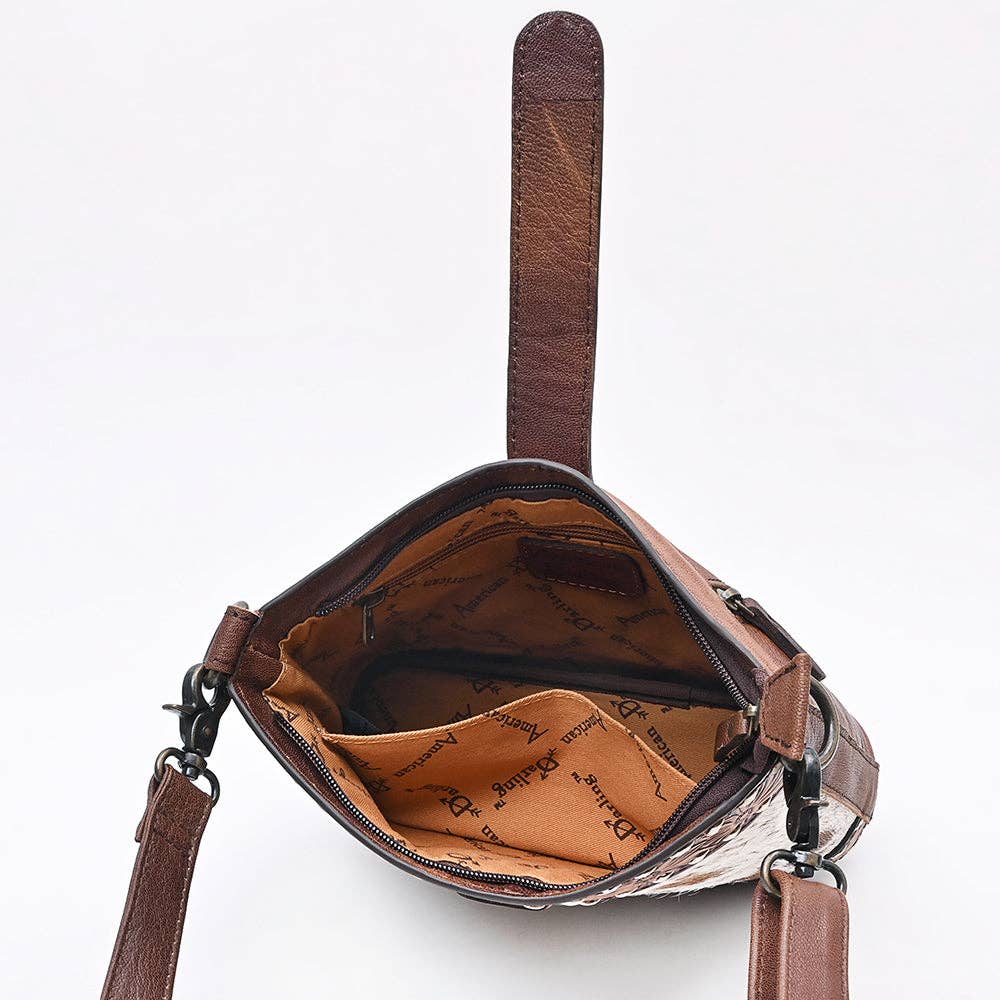 ADBG1833 American Darling Hand Tooled Floral & Cowhide Western Cross body Bag: ADBG1833