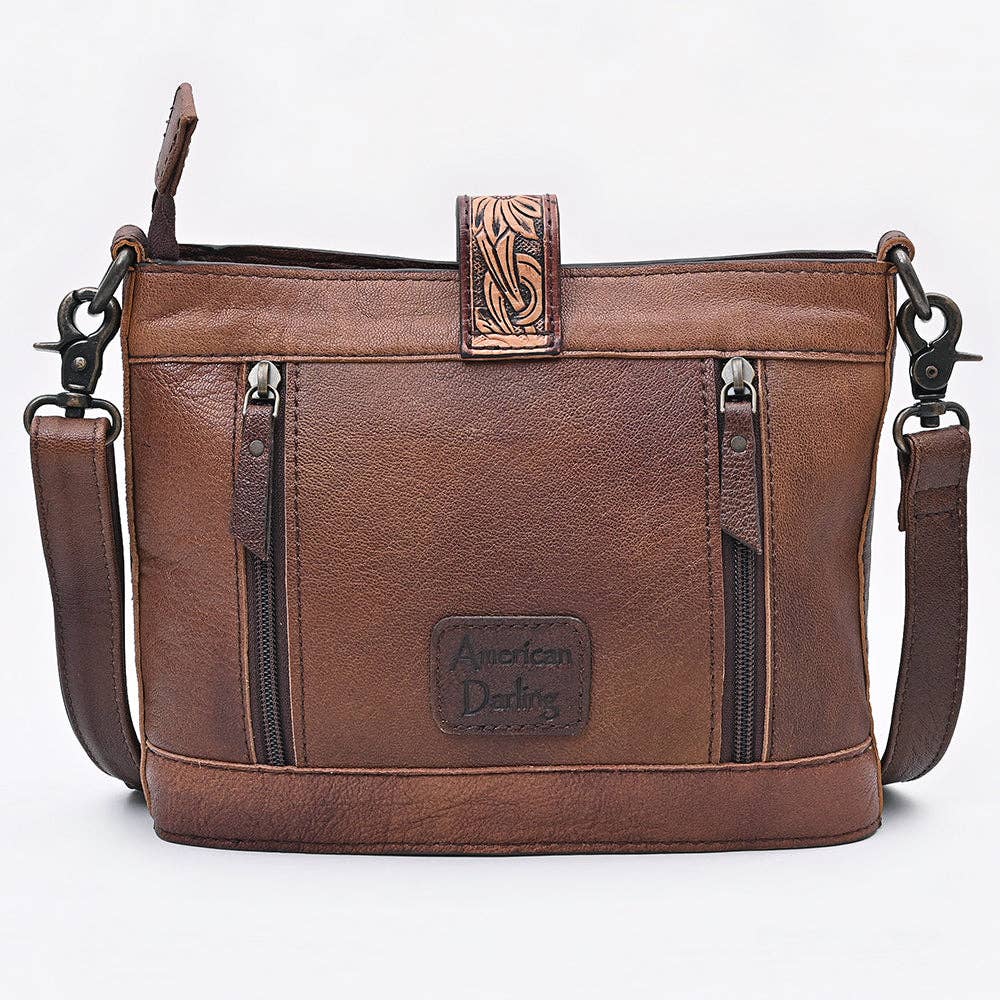 ADBG1833 American Darling Hand Tooled Floral & Cowhide Western Cross body Bag: ADBG1833