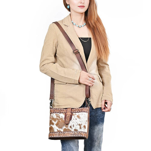 ADBG1833 American Darling Hand Tooled Floral & Cowhide Western Cross body Bag: ADBG1833