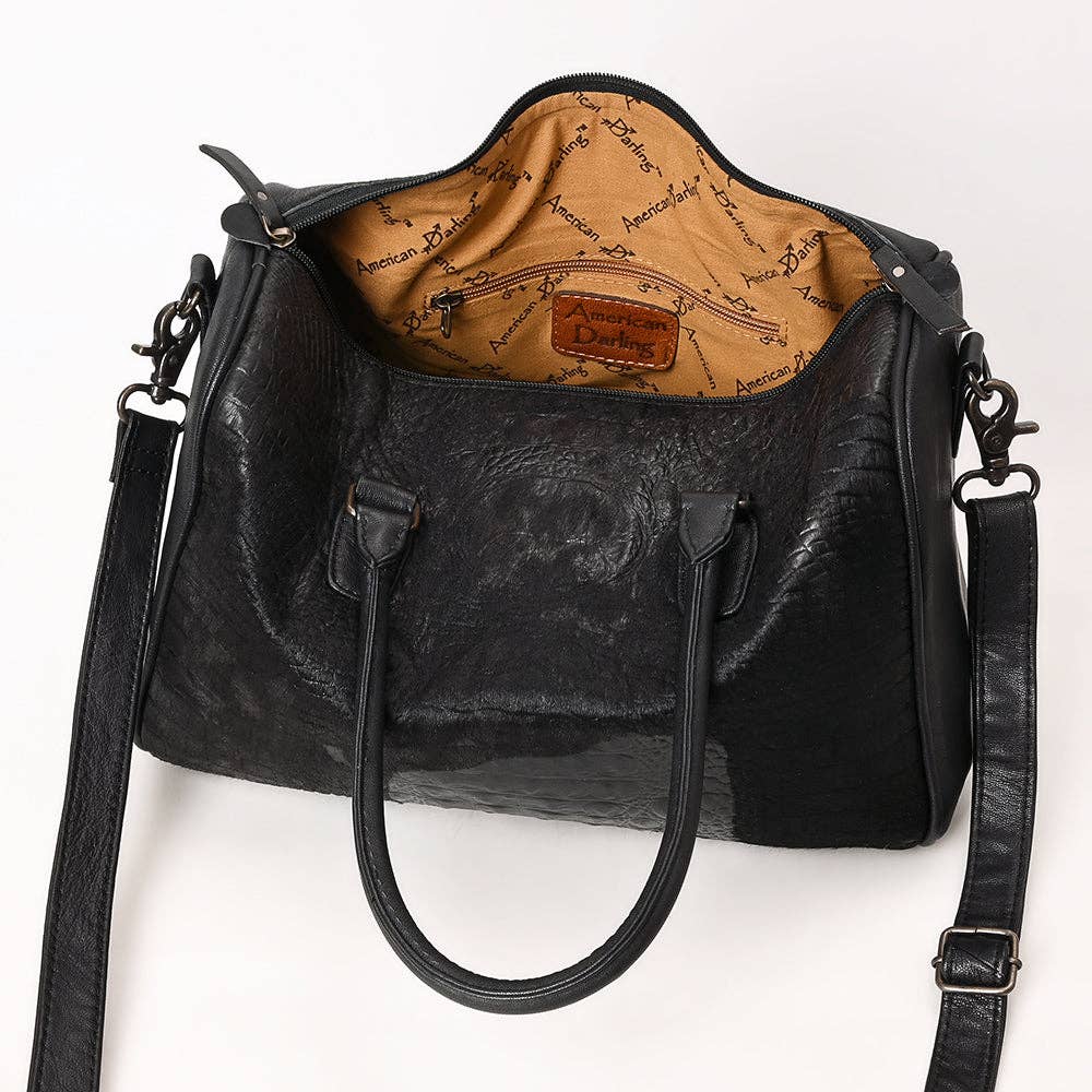 ADBG1562C American Darling Black Crocodile Embossed Western Leather Speedy Bag Genuine Vegetable Tanned Travel Bag: ADBG1562C