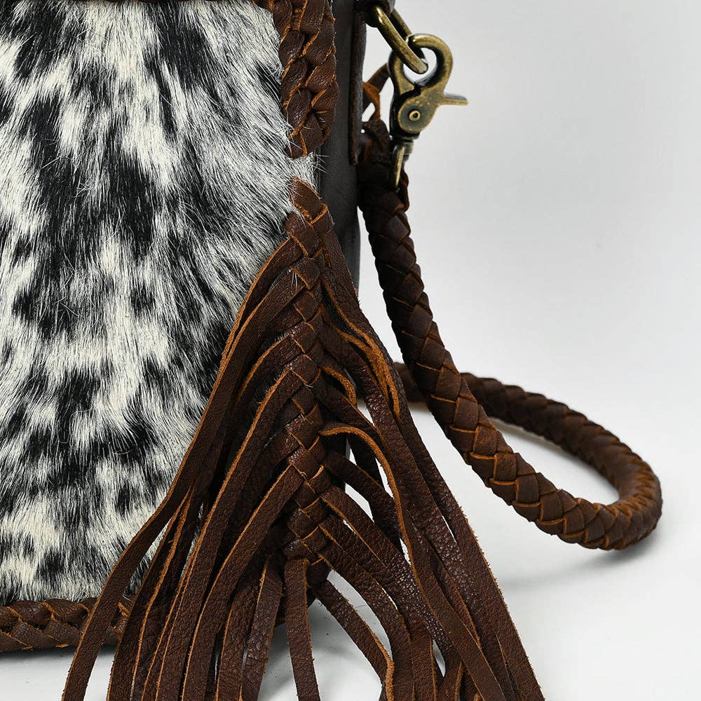 ADBGM354B Hair-On Cowhide Fringe Crossbody Bag - Dual Pocket Mini Western Leather Purse: ADBGM354B