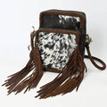 ADBGM354B Hair-On Cowhide Fringe Crossbody Bag - Dual Pocket Mini Western Leather Purse: ADBGM354B