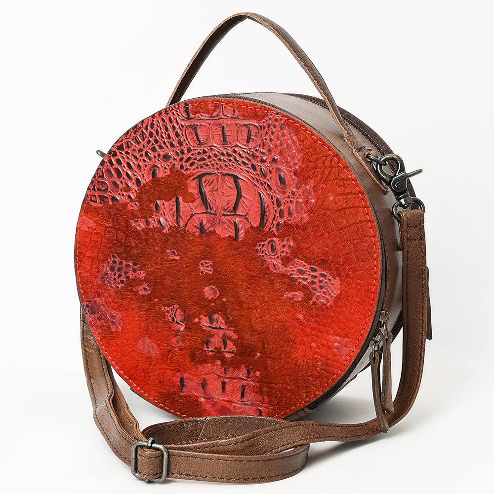 ADBG1563 American Darling Western Genuine Leather Canteen Bag | Crocodile Embossed Round Crossbody: ADBG1563C