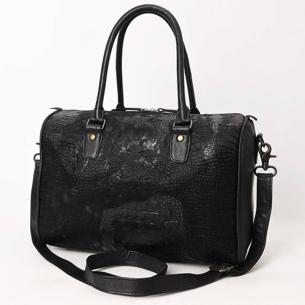 ADBG1562C American Darling Black Crocodile Embossed Western Leather Speedy Bag Genuine Vegetable Tanned Travel Bag: ADBG1562C