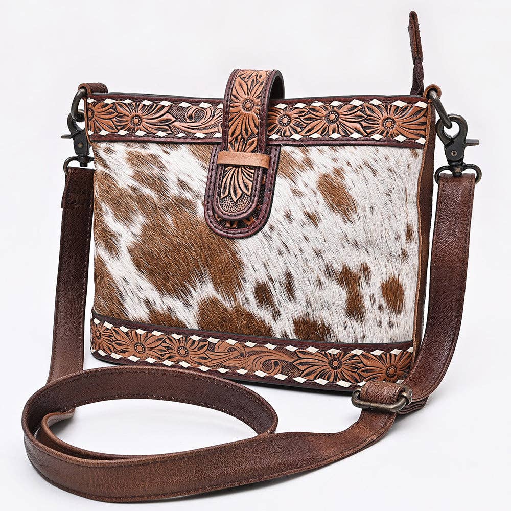 ADBG1833 American Darling Hand Tooled Floral & Cowhide Western Cross body Bag: ADBG1833